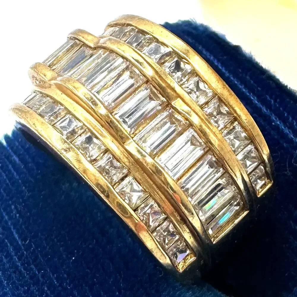 Ross Simons 925 sterling silver gold vermeil cubic zirconia cocktail ring size 7
